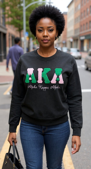 Alpha Kappa Alpha Chenille Color Block Crewneck Sweatshirt