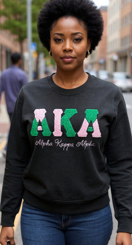 Alpha Kappa Alpha Chenille Color Block Crewneck Sweatshirt
