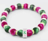 AKA Pink & Green Stone Tiger Eye Beaded Bracelet - Alpha Kappa Alpha