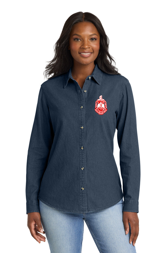 Delta Sigma Theta Long Sleeve Denim Crest Shirt