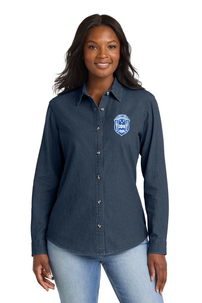 Zeta Phi Beta Long Sleeve Denim Crest Shirt