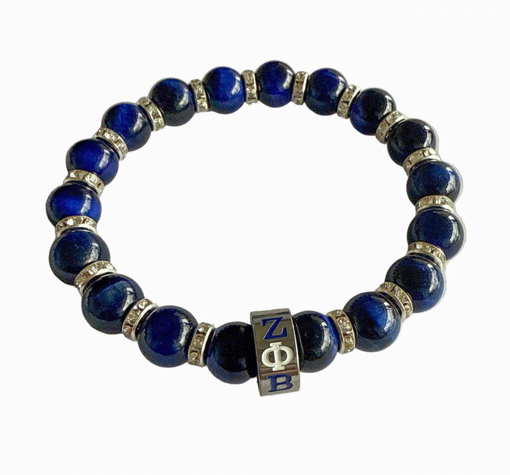 Zeta Phi Beta Blue Tiger Eye Beaded Bracelet