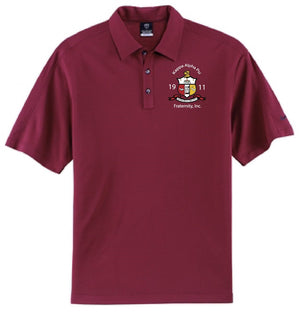Kappa Alpha Psi Fraternity, Inc. 1911 Coat of Arms Nike Dri-FIT polo. The shirt has the Kappa Coat of Arms fully embroidered on the upper left chest and the founder year split on each side of the shield. This is a classic polo made from the best performance material by Nike.