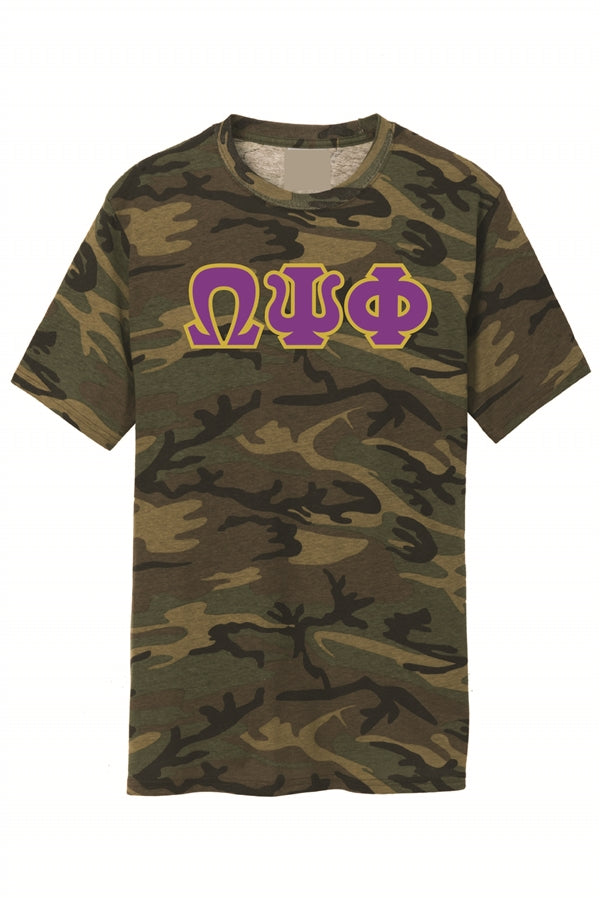 Omega 3 Greek Letter Camo Embroidered T-Shirt - Omega Psi Phi