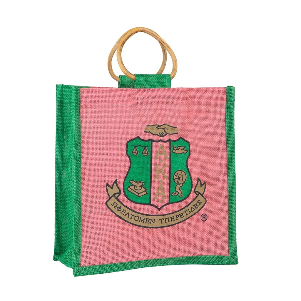 Alpha Kappa Alpha Mini Shield / Crest Jute Bag